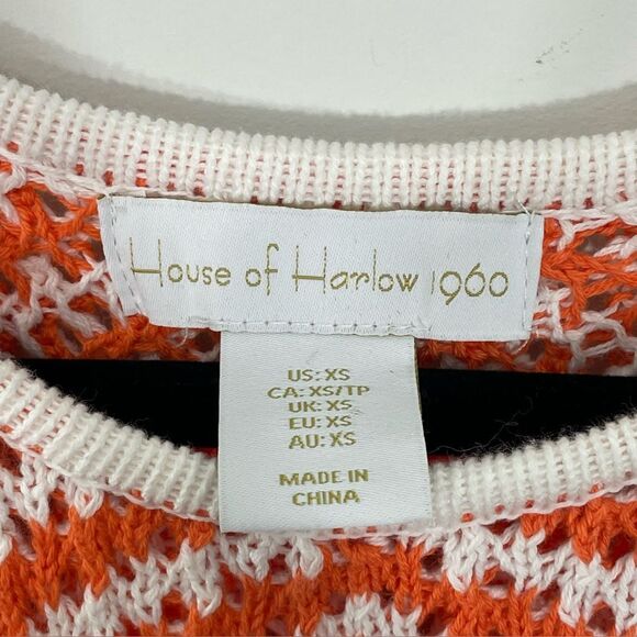 House of Harlow 1960 Knit Maxi Dress Sleeveless Orange White Chevron Sz XS - Picture 3 of 5